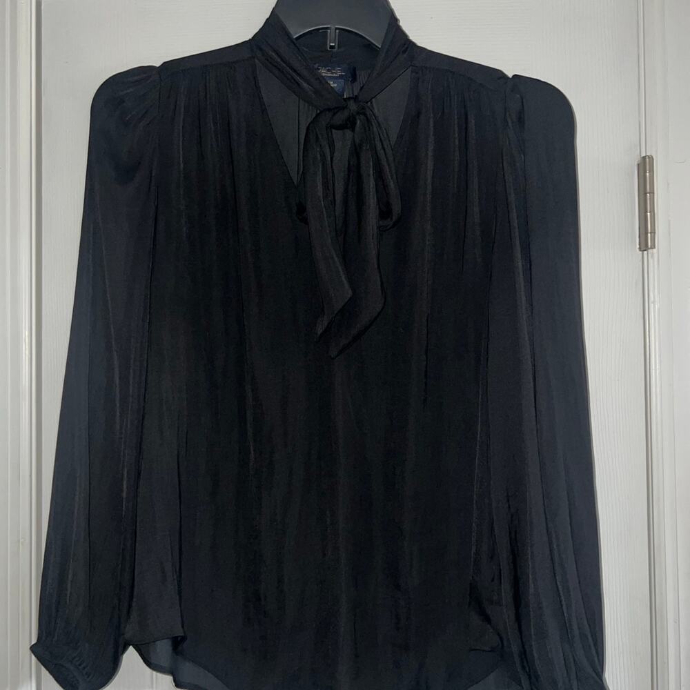 Black long sleeve blouse tie in the front
